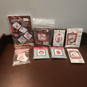 Vintage Lot Of 8 Counted Cross Stitch Christmas Ornament Kits